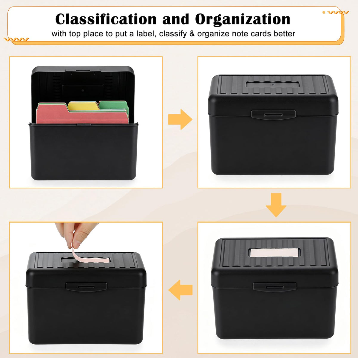 Plastic Index Card Box for 4 x 6 Inch Cards, Black (Box Only)