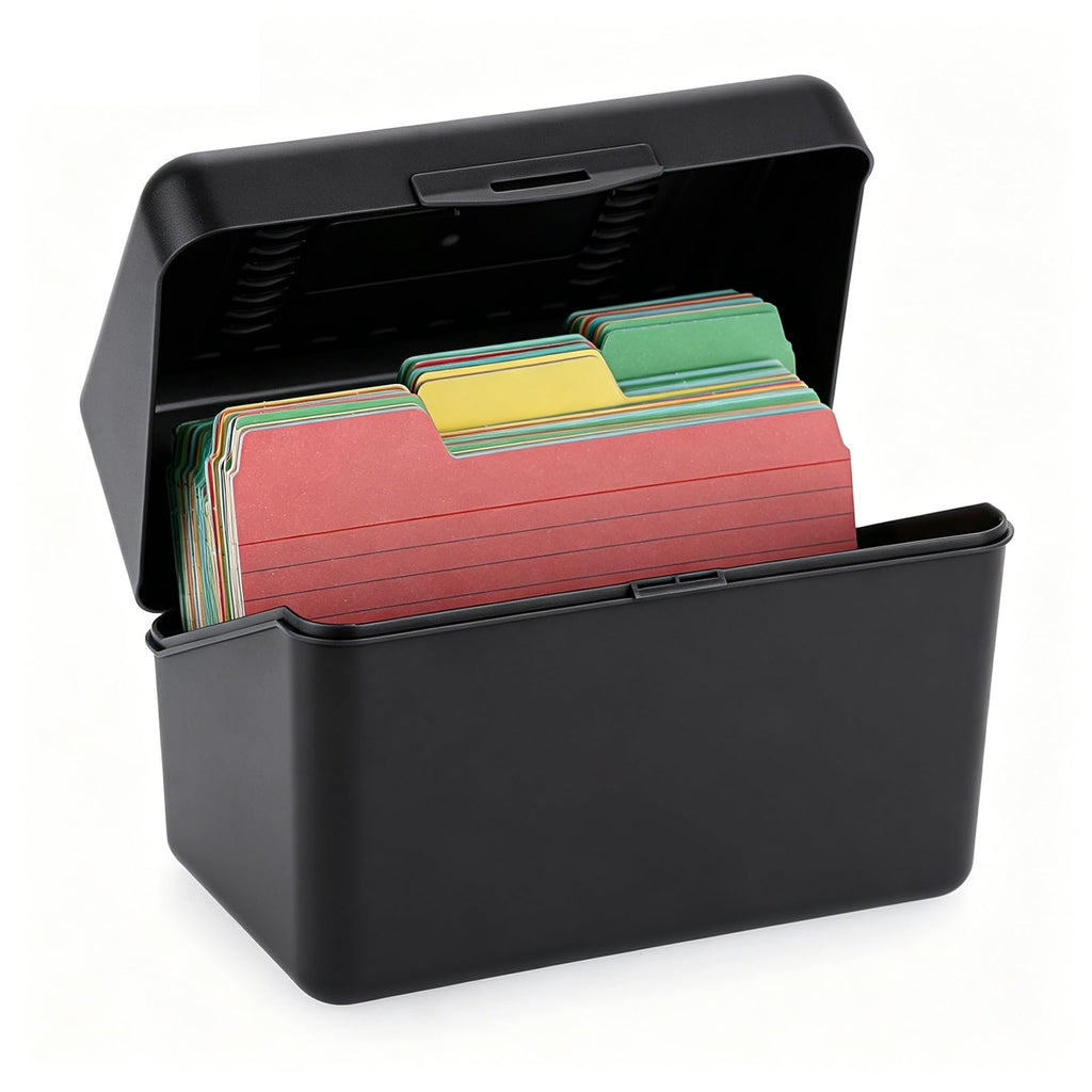 Plastic Index Card Box for 4 x 6 Inch Cards, Black (Box Only)