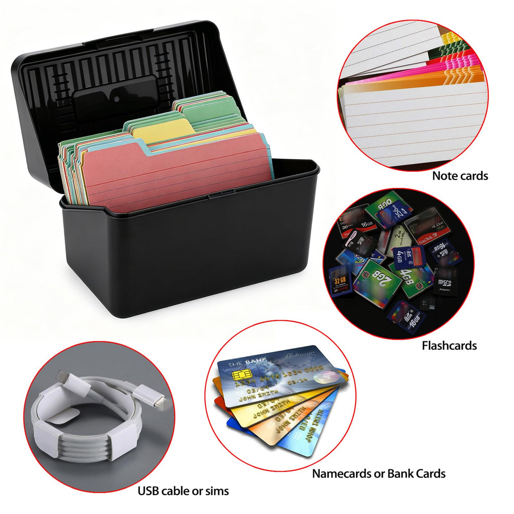 Plastic Index Card Box for 4 x 6 Inch Cards, Black (Box Only)