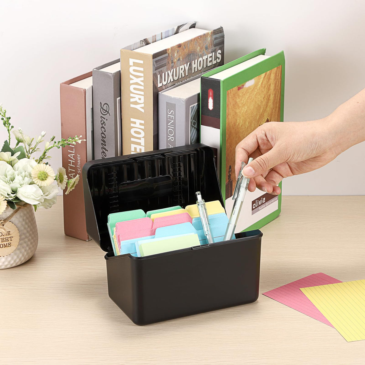 Plastic Index Card Box for 4 x 6 Inch Cards, Black (Box Only)