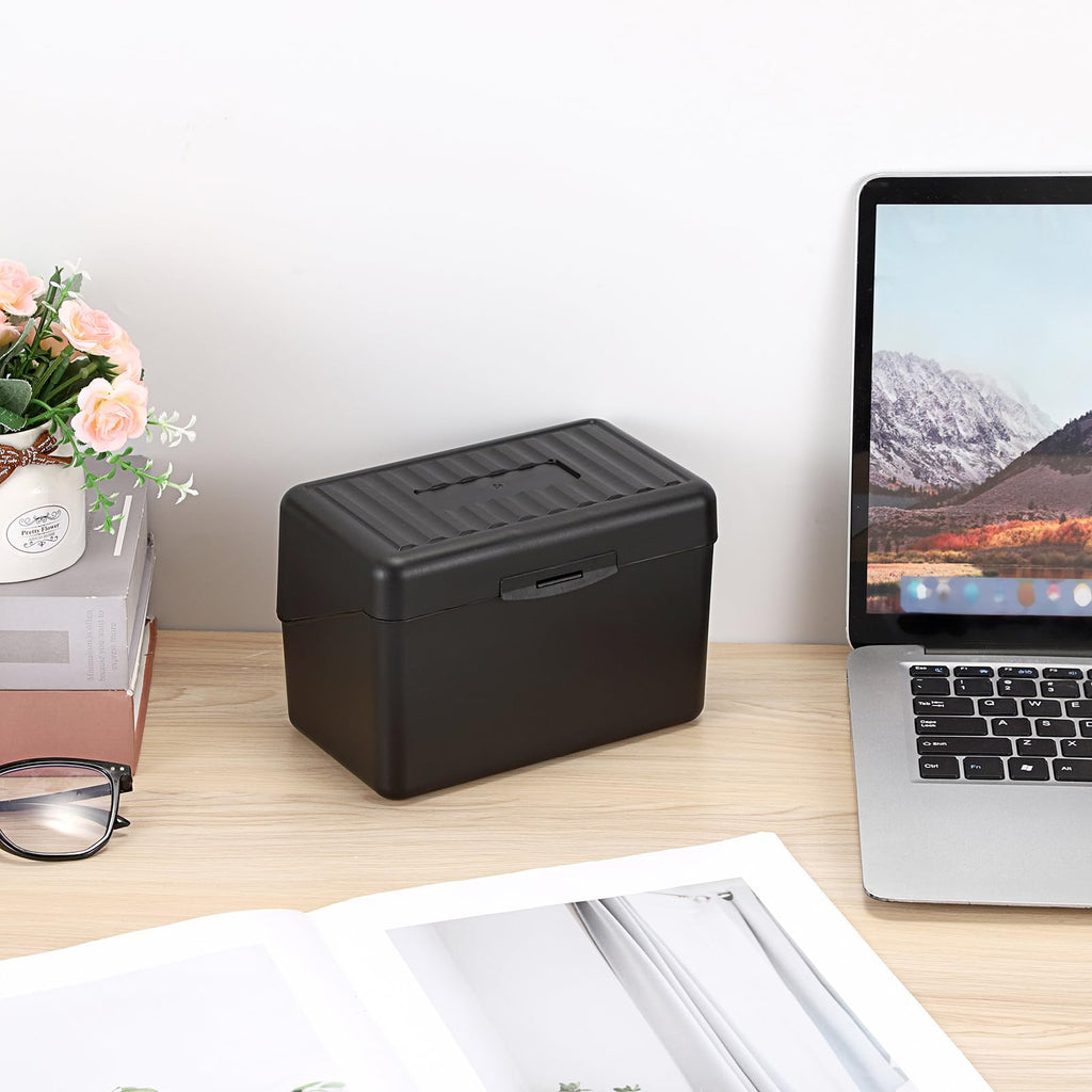 Plastic Index Card Box for 4 x 6 Inch Cards, Black (Box Only)