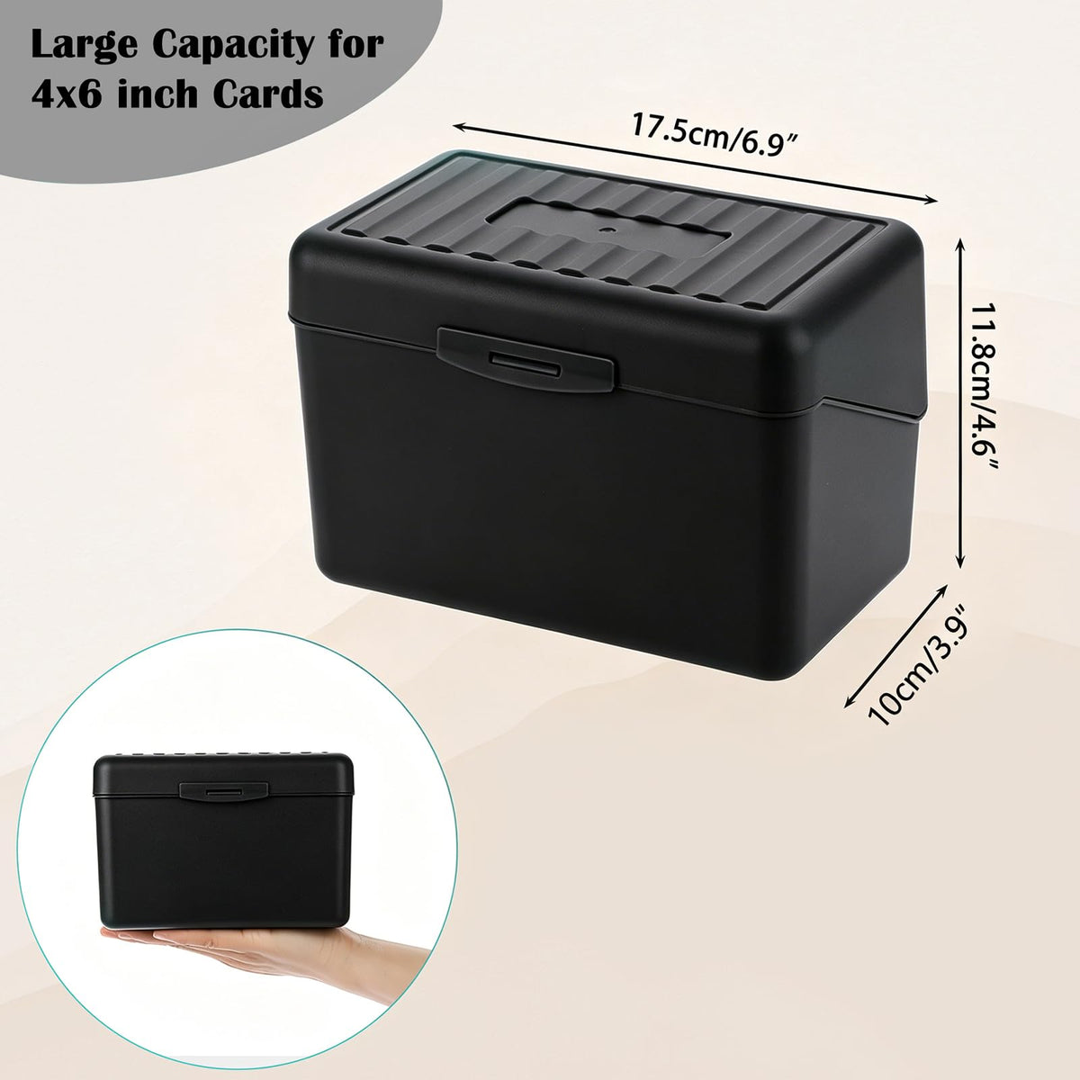 Plastic Index Card Box for 4 x 6 Inch Cards, Black (Box Only)