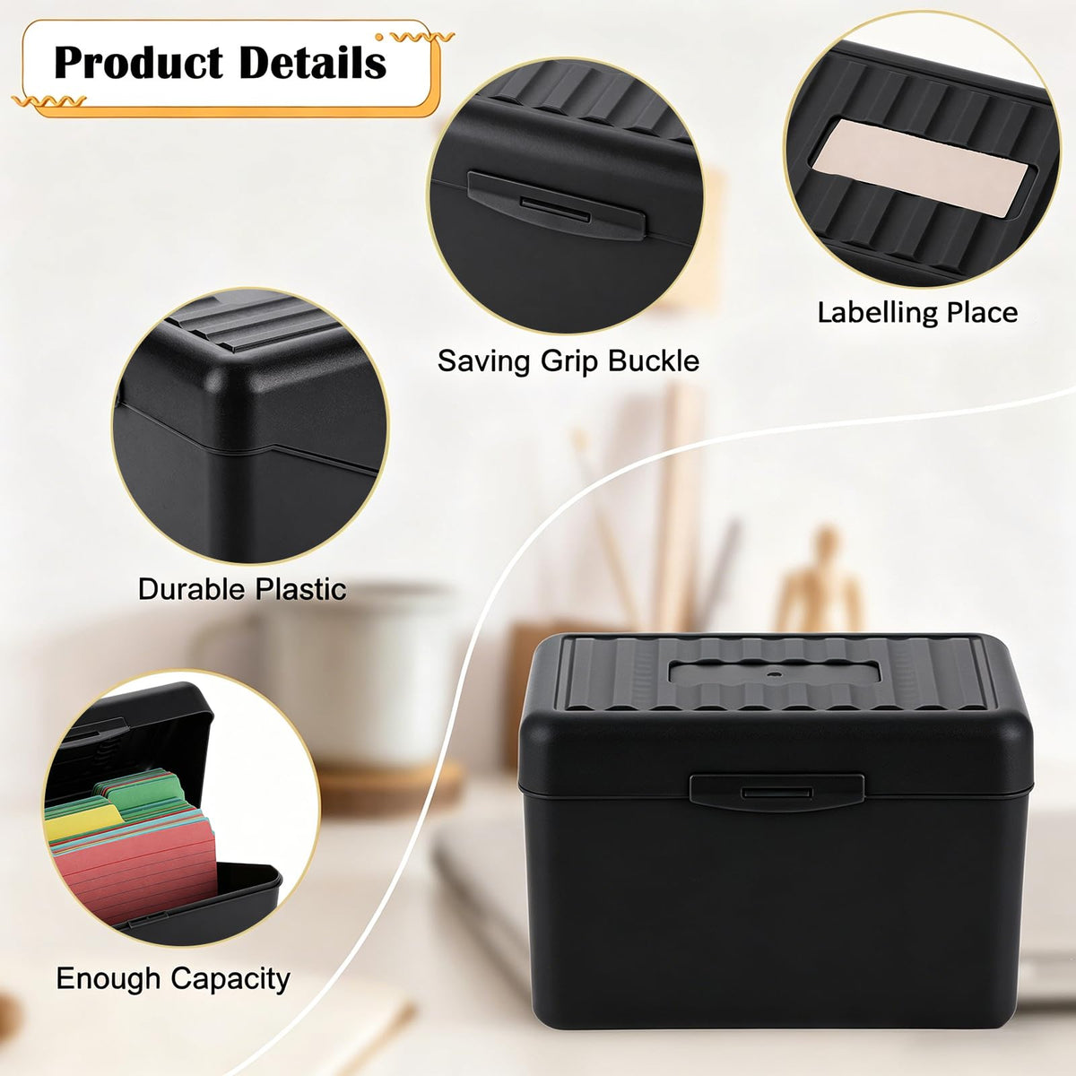 Plastic Index Card Box for 4 x 6 Inch Cards, Black (Box Only)