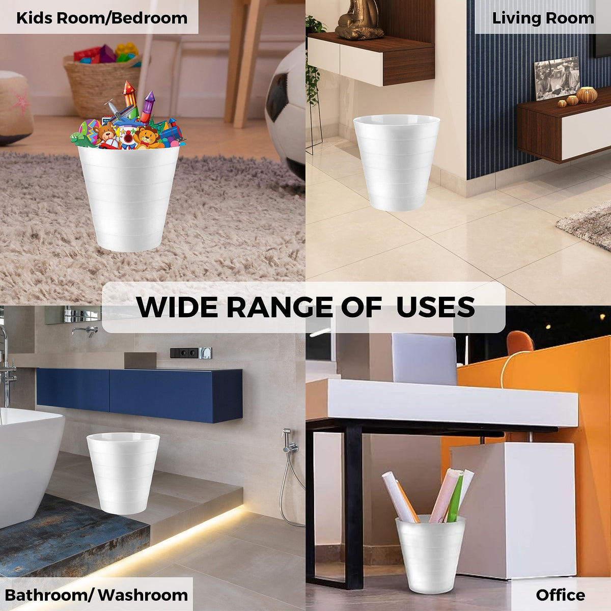 Plastic Round Waste Bin 2-Pack, 6 Litre Open-Top White