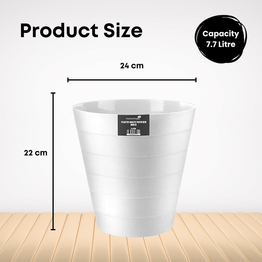 Plastic Round Waste Bin 2-Pack, 6 Litre Open-Top White