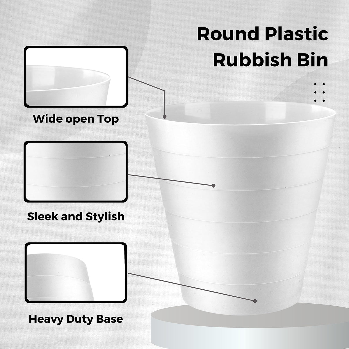 Plastic Round Waste Bin 2-Pack, 6 Litre Open-Top White