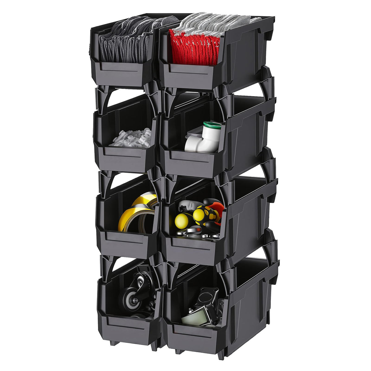 Plastic Stackable Storage Bins, 10.9 x 5.5 x 5.1 in, 8 Pack Black