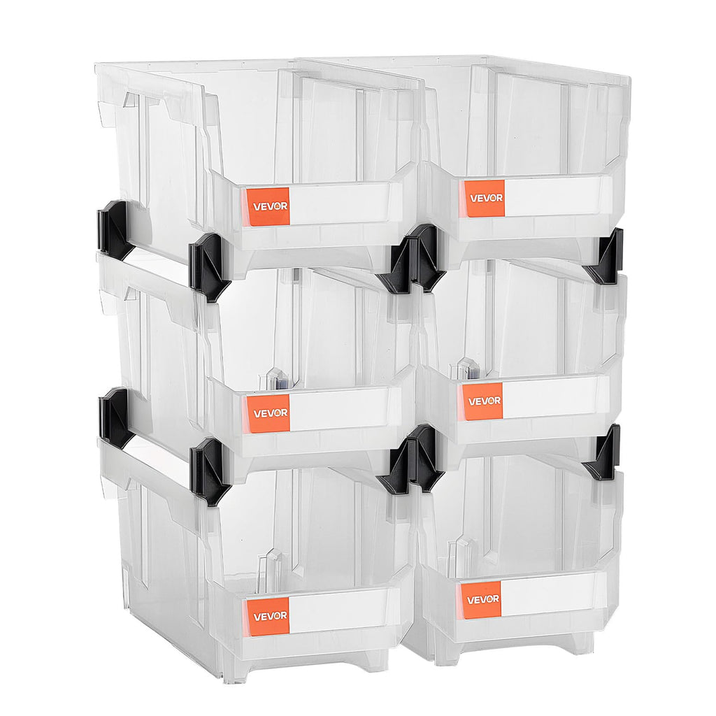 Plastic Stackable Storage Bins 14.8 x 8.5 x 7.1 in — 6 Pack, Transparent