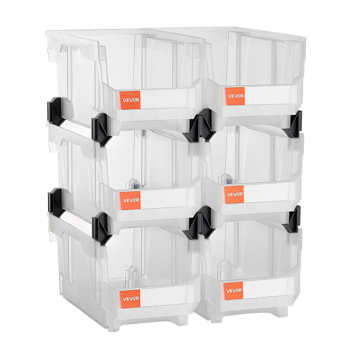 Plastic Stackable Storage Bins 14.8 x 8.5 x 7.1 in — 6 Pack, Transparent