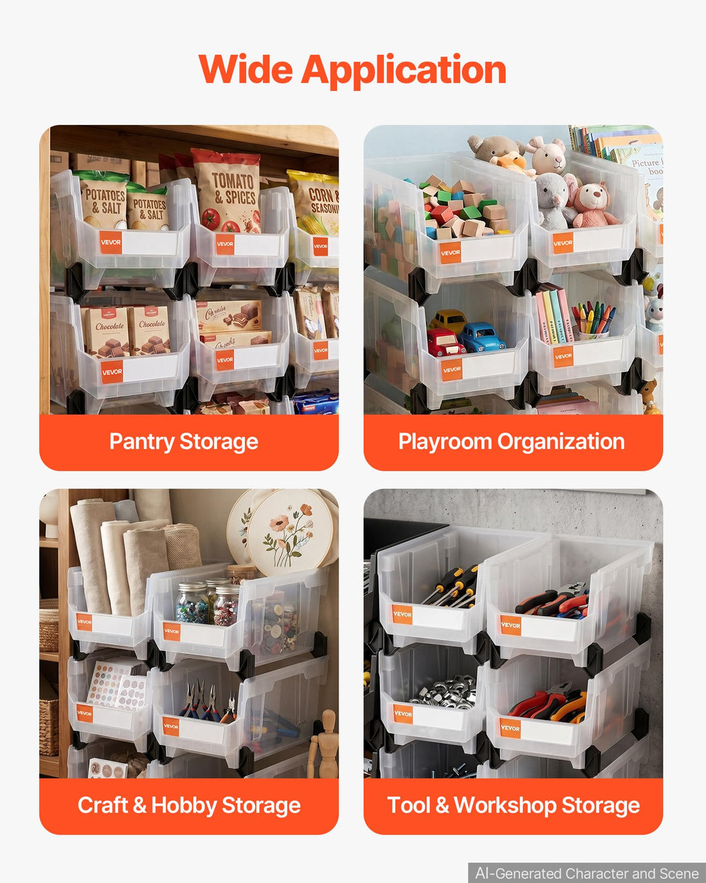 Plastic Stackable Storage Bins 14.8 x 8.5 x 7.1 in — 6 Pack, Transparent