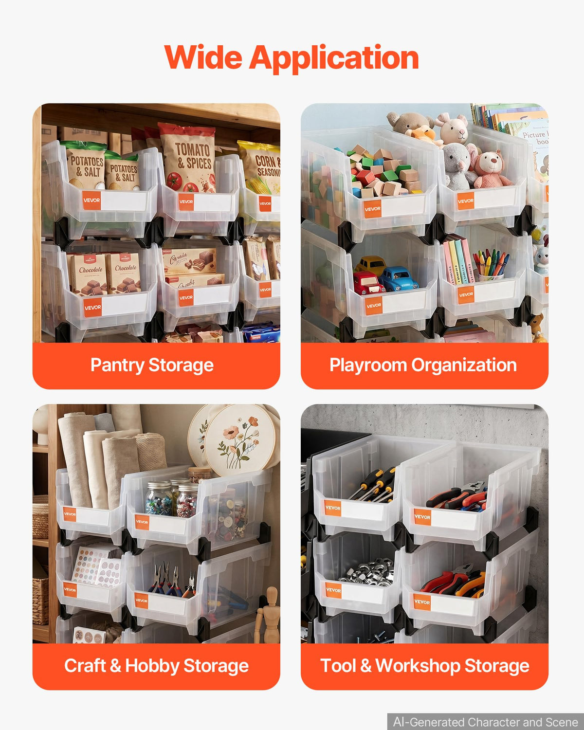 Plastic Stackable Storage Bins 14.8 x 8.5 x 7.1 in — 6 Pack, Transparent