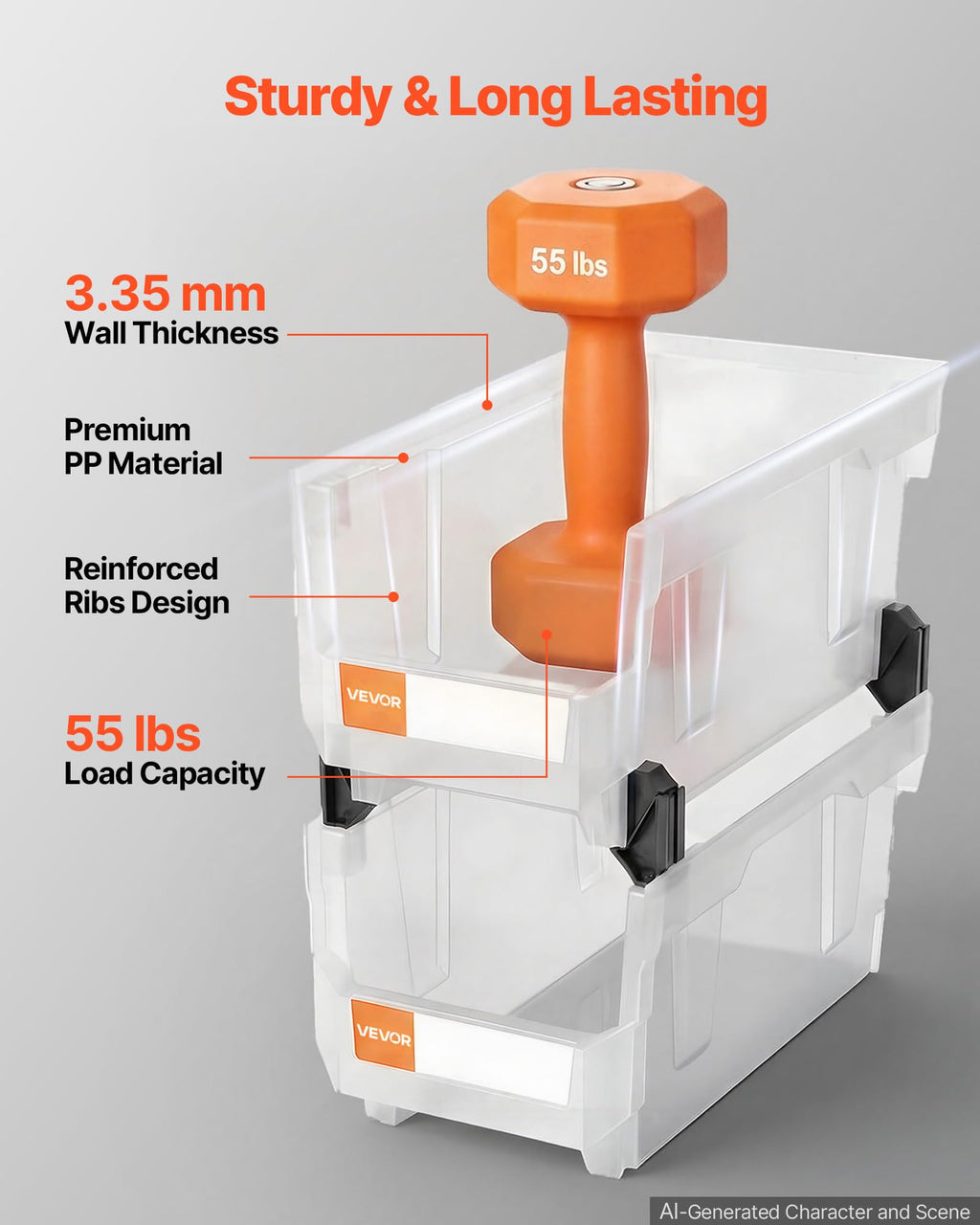 Plastic Stackable Storage Bins 14.8 x 8.5 x 7.1 in — 6 Pack, Transparent