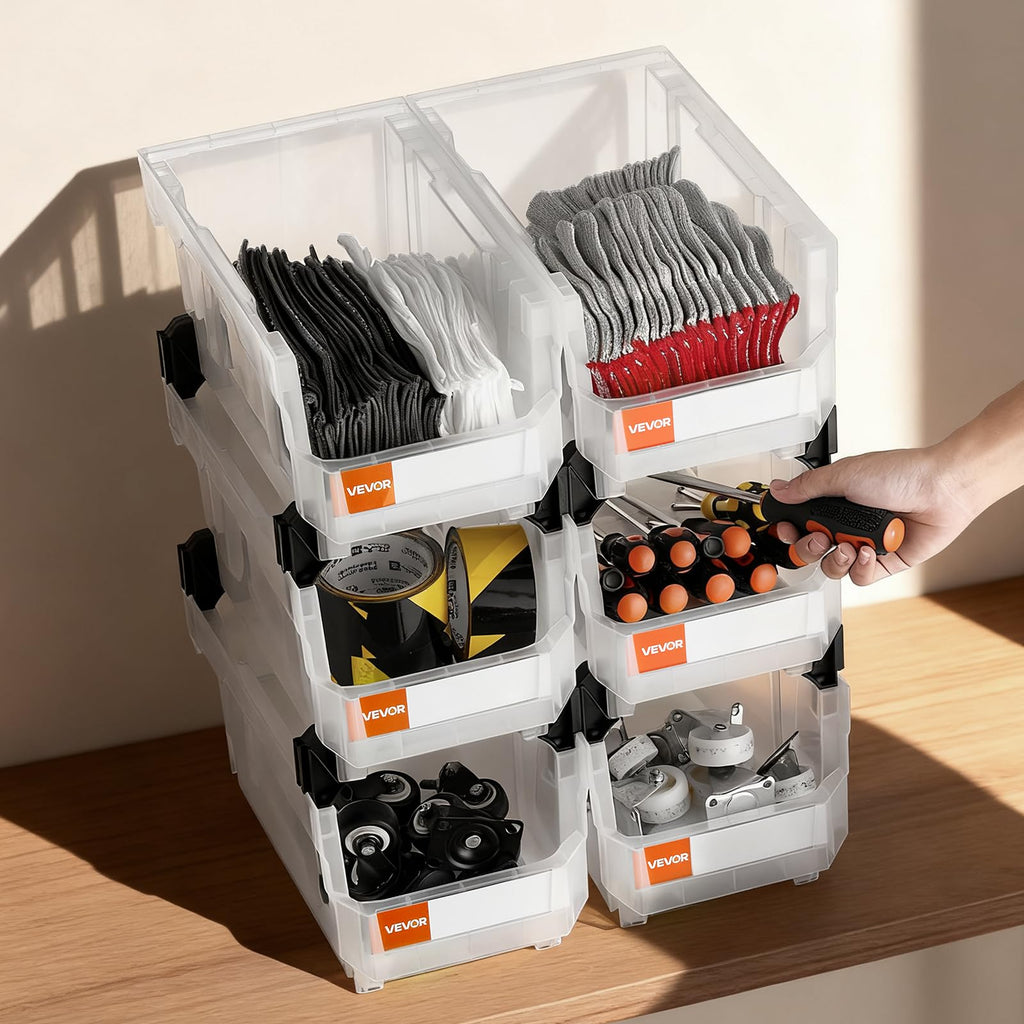 Plastic Stackable Storage Bins 14.8 x 8.5 x 7.1 in — 6 Pack, Transparent