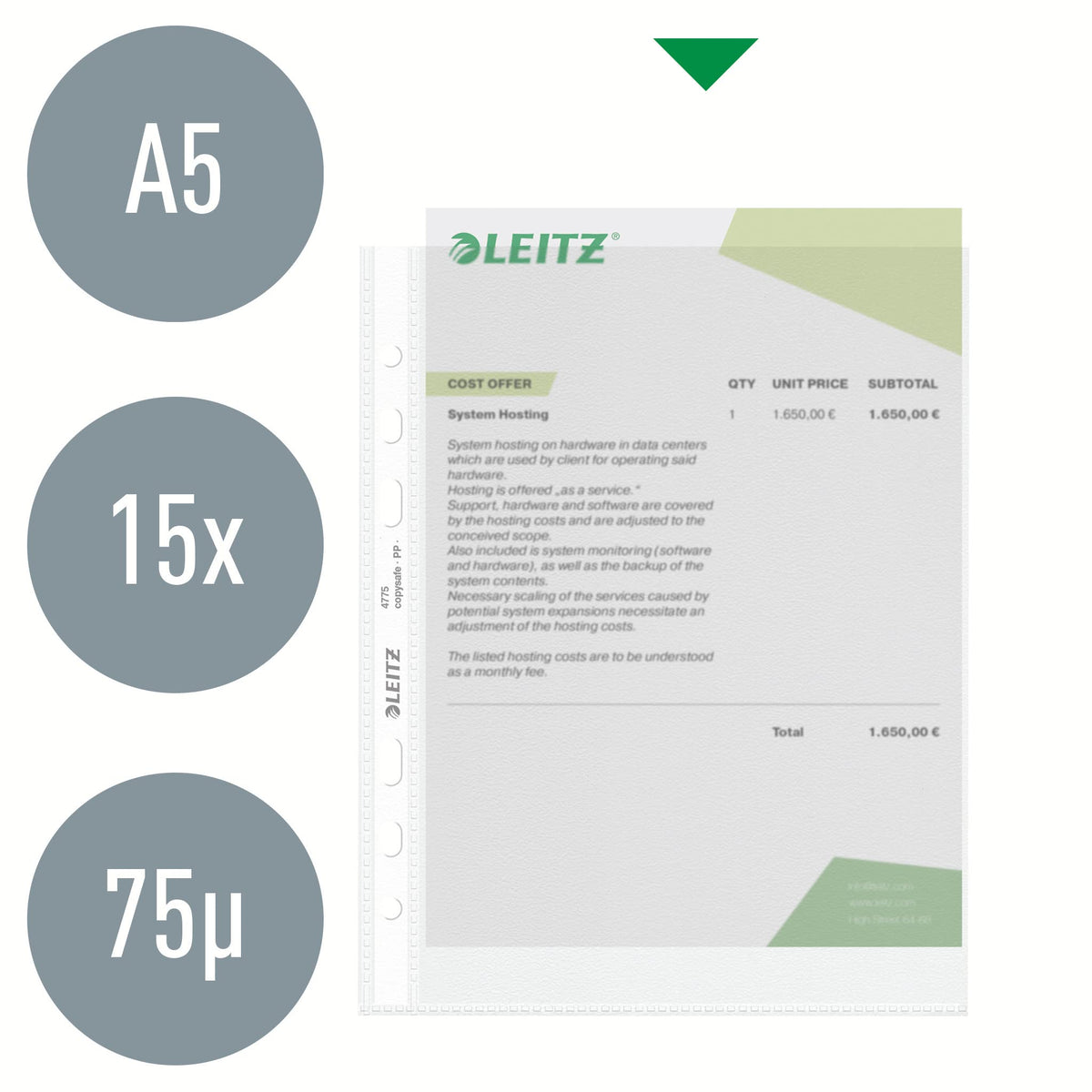 Pocket Standard A5 PP 75µ 15-Pack Clear Document Sleeves