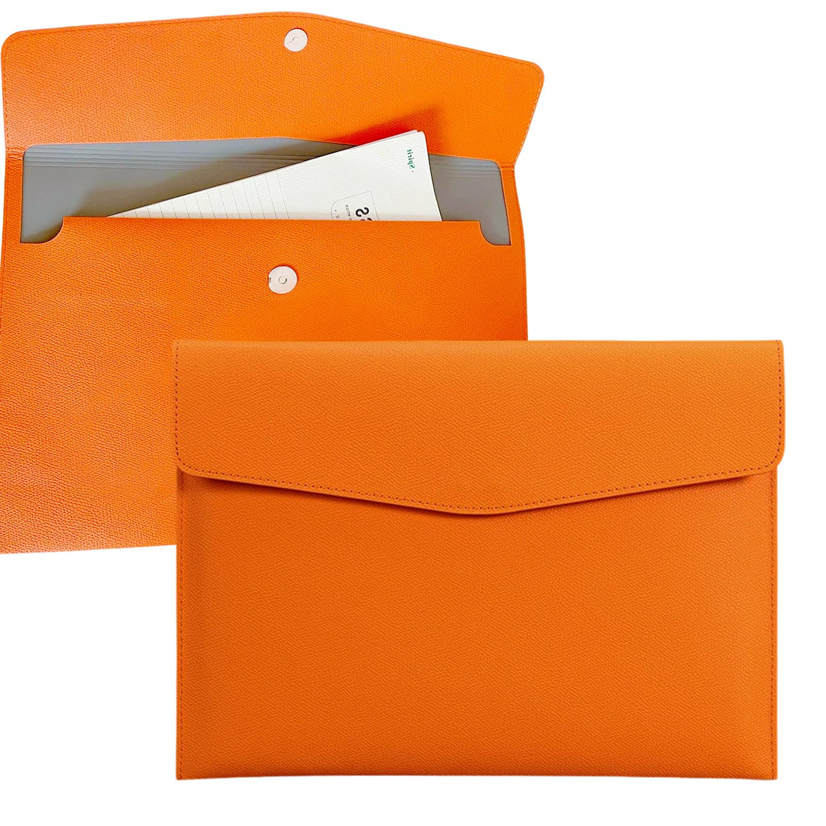 PU Leather A4 Document Folder — Waterproof Portable File Organizer (Orange)