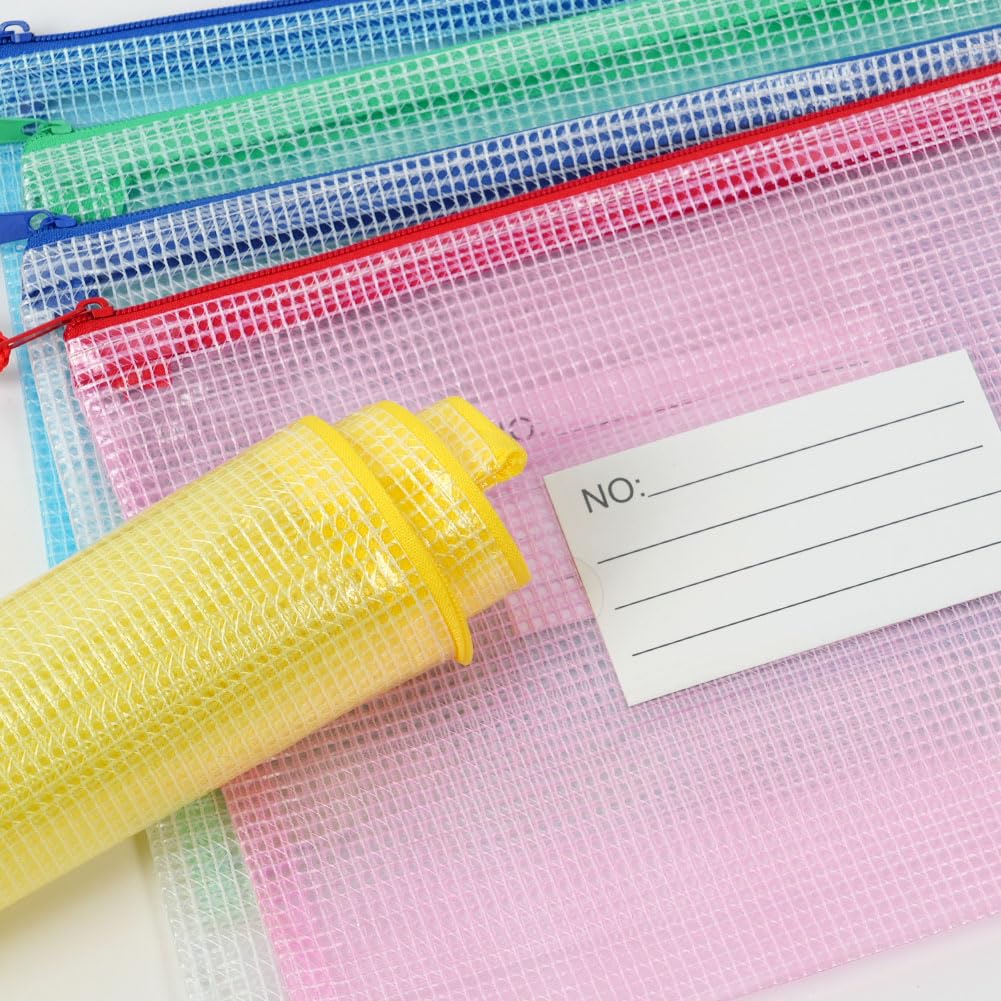 PVC A5 Zip Document Folders, 10-Pack with Label Pockets