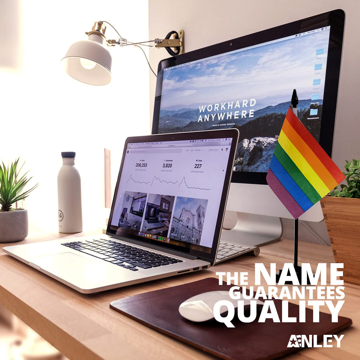 Rainbow Deluxe Mini Desk Flag Set 6 x 4 in — 12" Solid Pole, Black Base