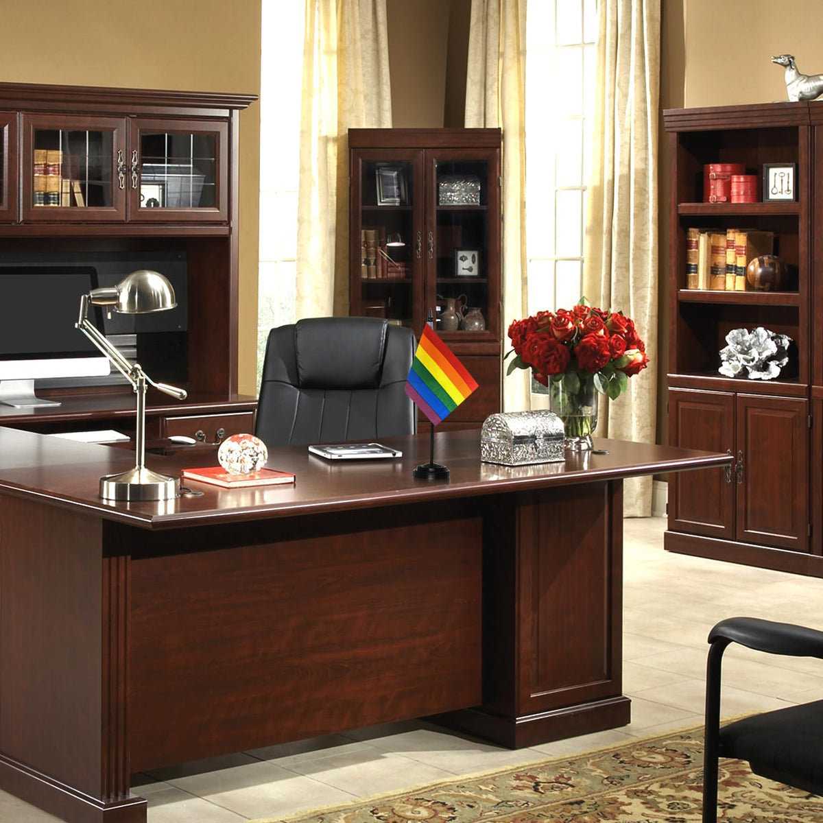 Rainbow Deluxe Mini Desk Flag Set 6 x 4 in — 12" Solid Pole, Black Base