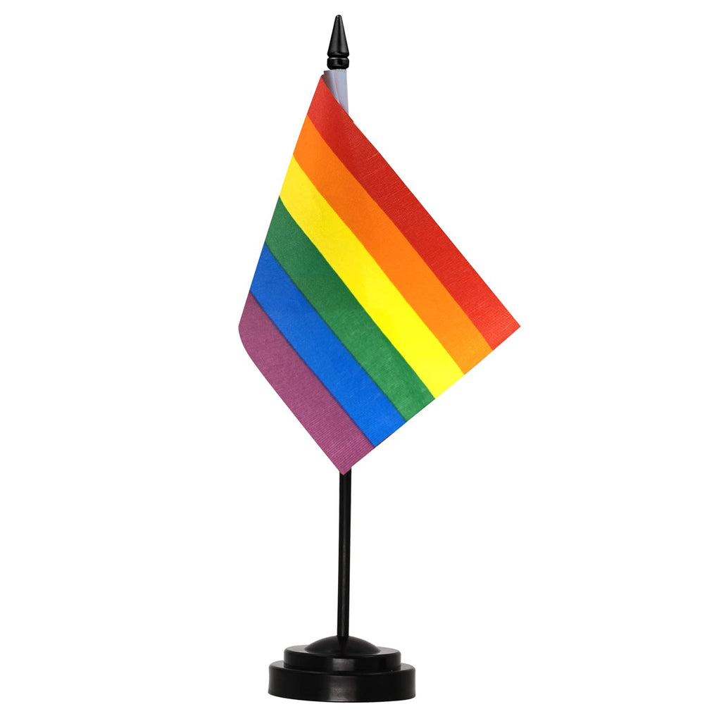 Rainbow Deluxe Mini Desk Flag Set 6 x 4 in — 12" Solid Pole, Black Base