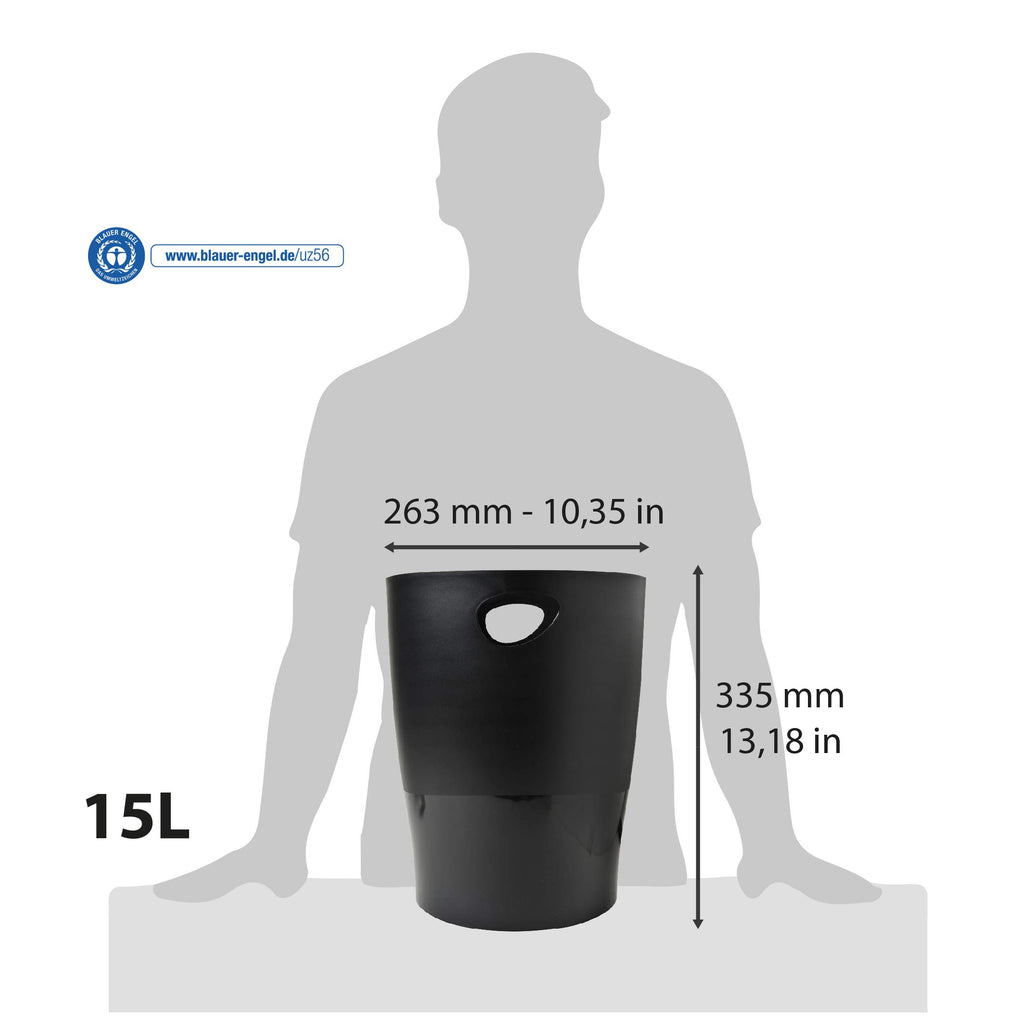 Ref 453014D Ecobin Waste Paper Bin, 15L, 263×263×335mm, Black