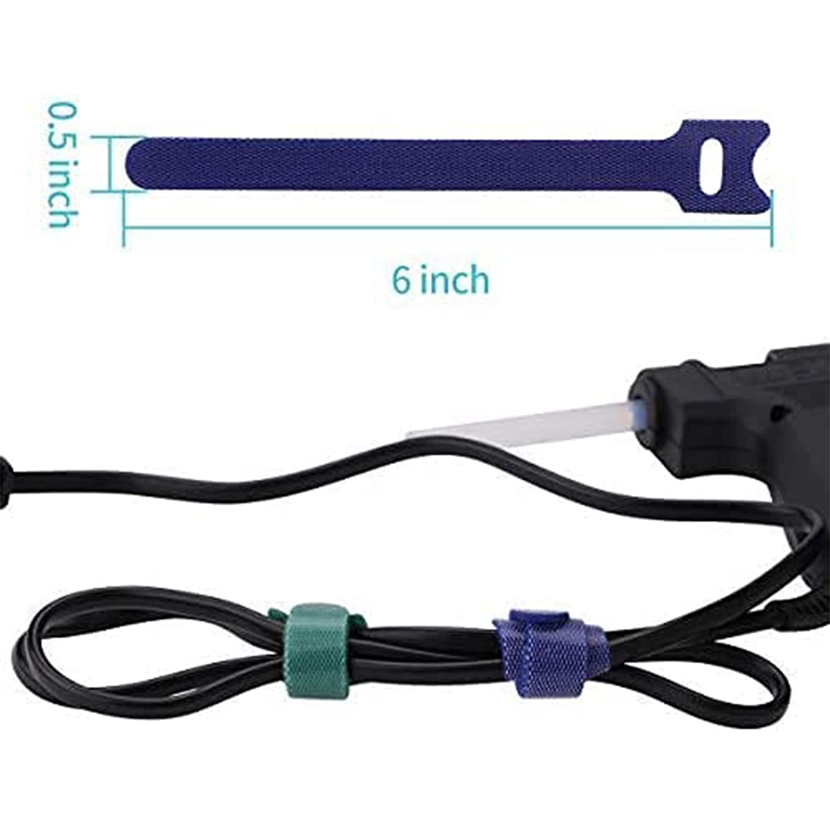 Reusable Hook & Loop Cable Ties 50-Pack, 150mm Multicolour