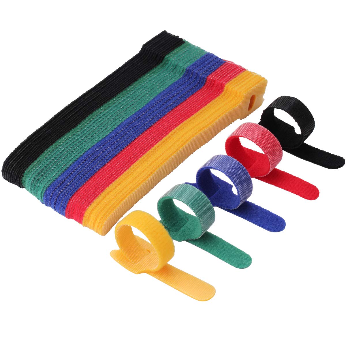 Reusable Hook & Loop Cable Ties 50-Pack, 150mm Multicolour