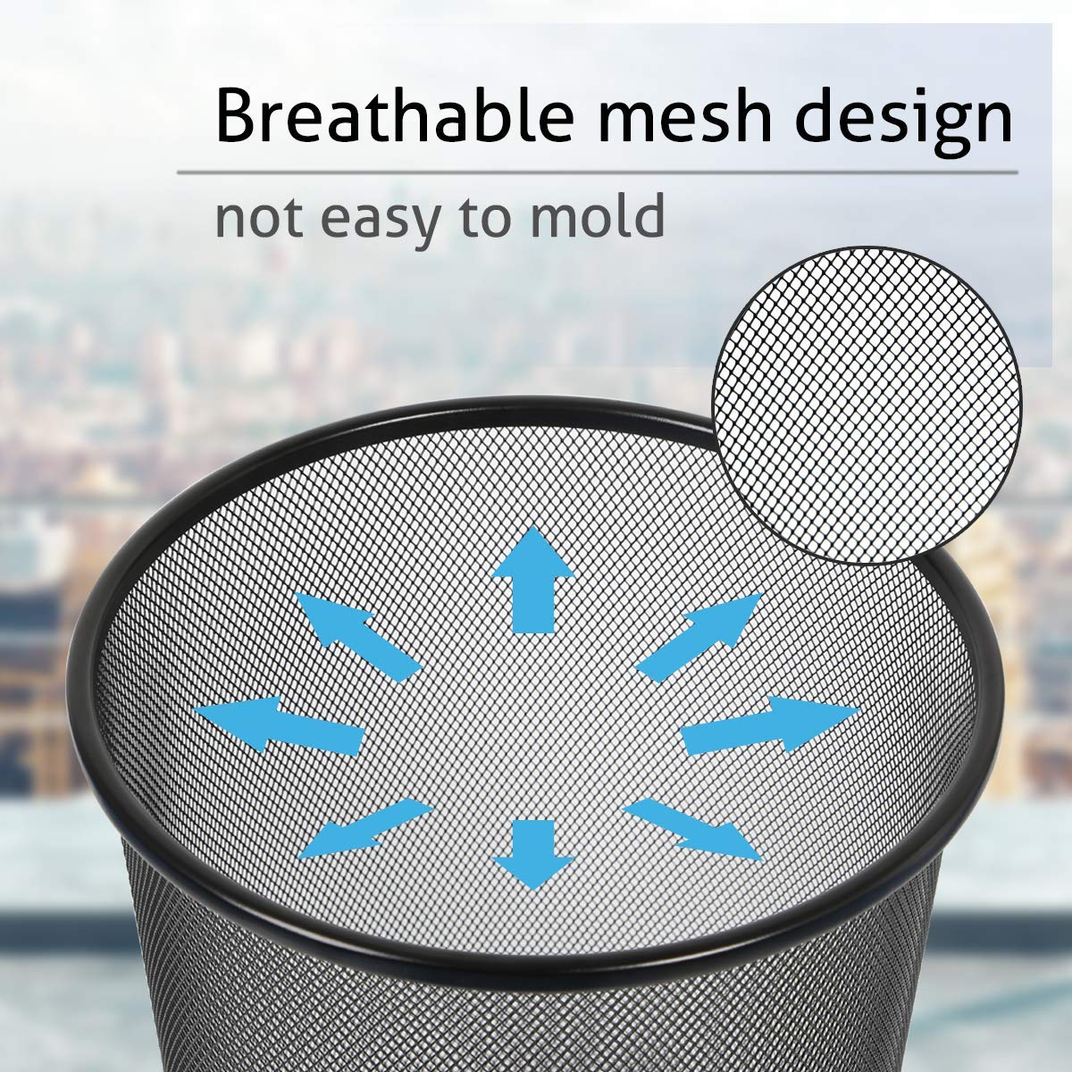 Round Black Mesh Trash Can — Metal Waste Bin, 1 Pack
