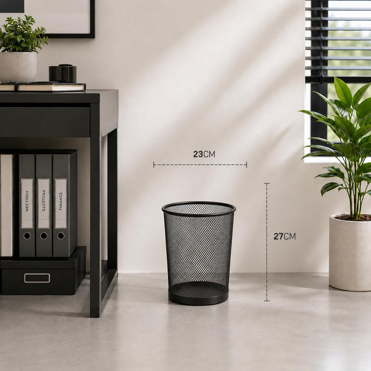 Round Mesh Trash Can 1-Pack, Charcoal Black Sturdy Metal