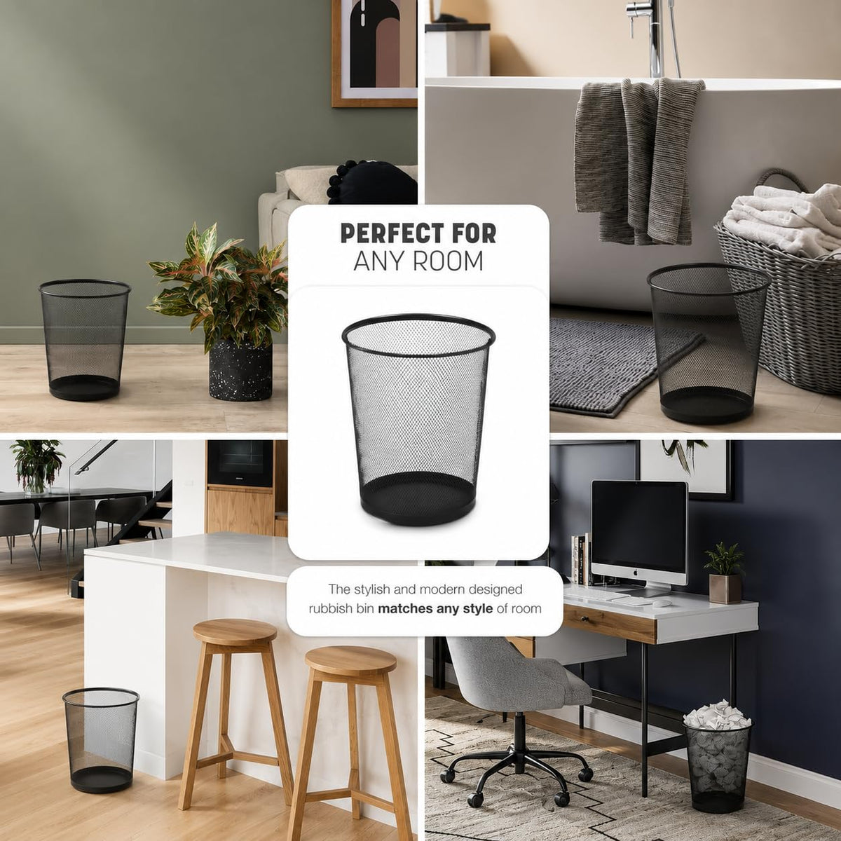 Round Mesh Trash Can 1-Pack, Charcoal Black Sturdy Metal