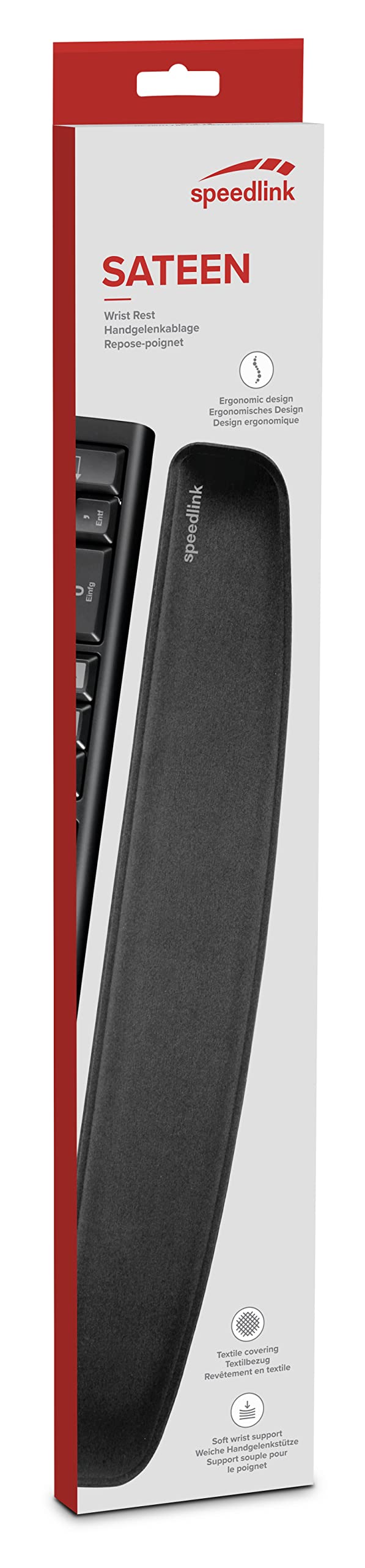 SATEEN Ergonomic Wrist Rest — Soft Cover, Non-Slip Base, Black