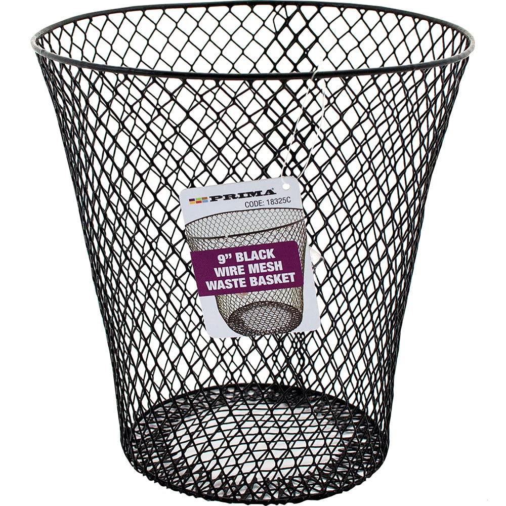 Set of 2 9" Wire Mesh Waste Bins — Black, Durable Trash Cans