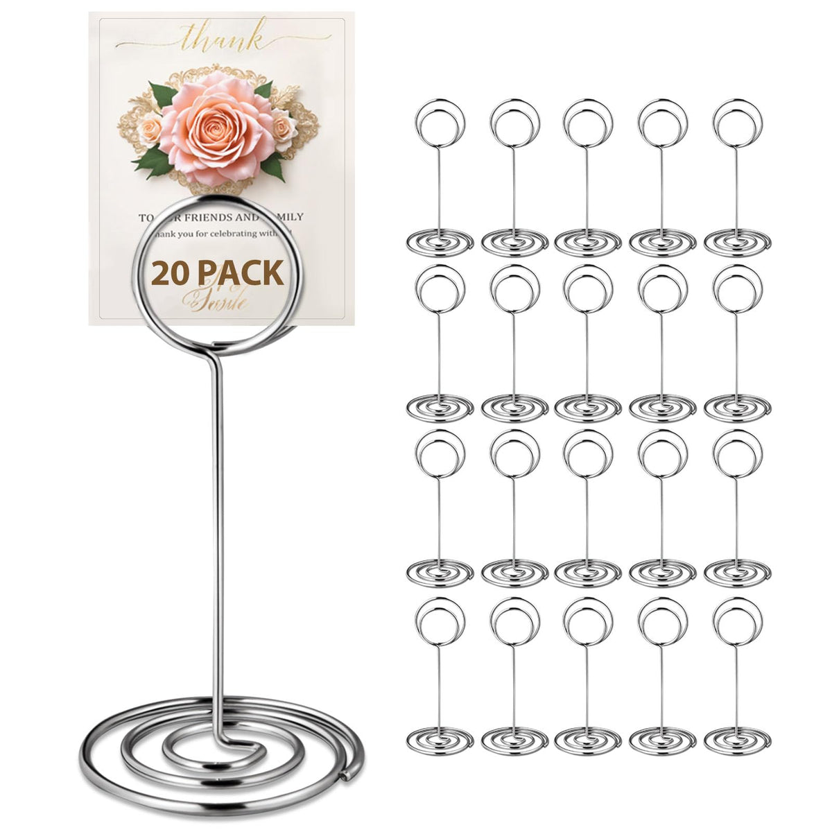 Silver Spiral Table Number Holders — 20 Pack