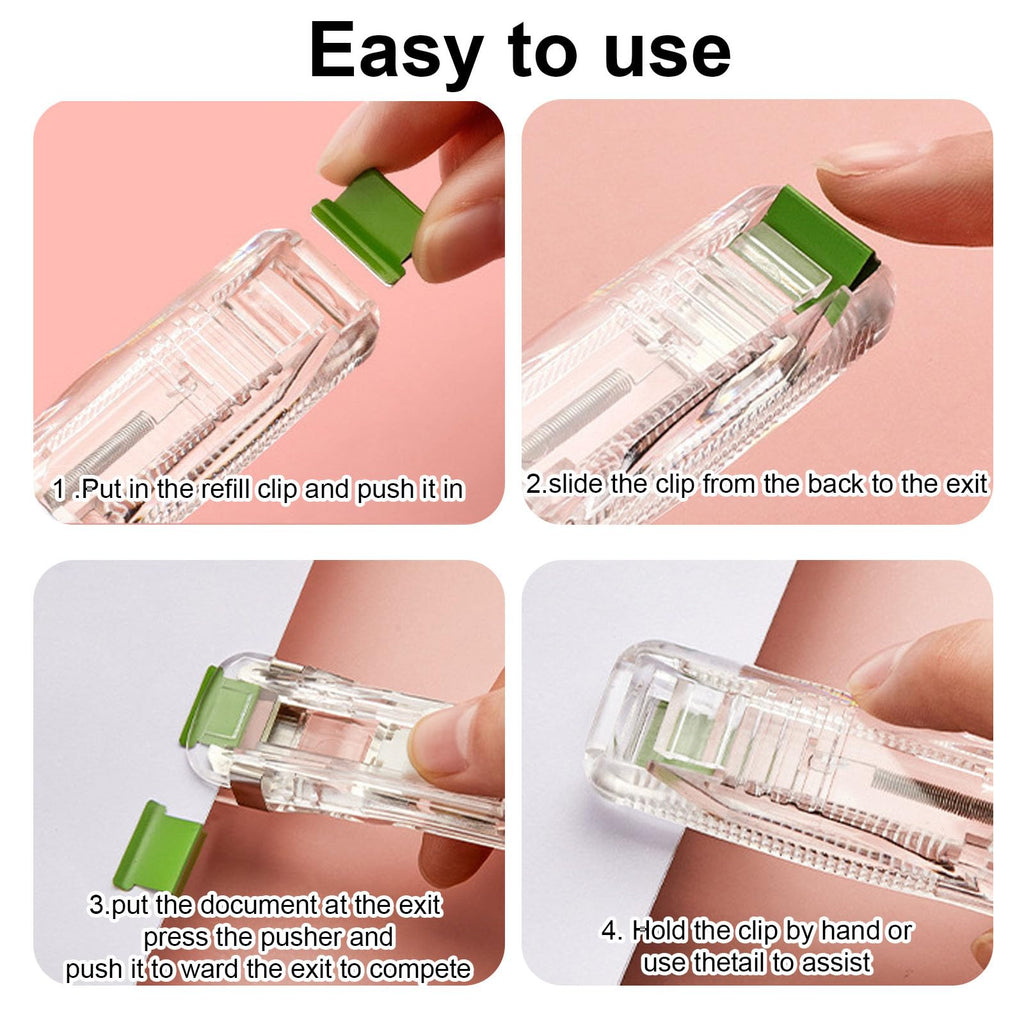 Stapleless Stapler Duo with 50 Colored Refill Clips, Compact Black