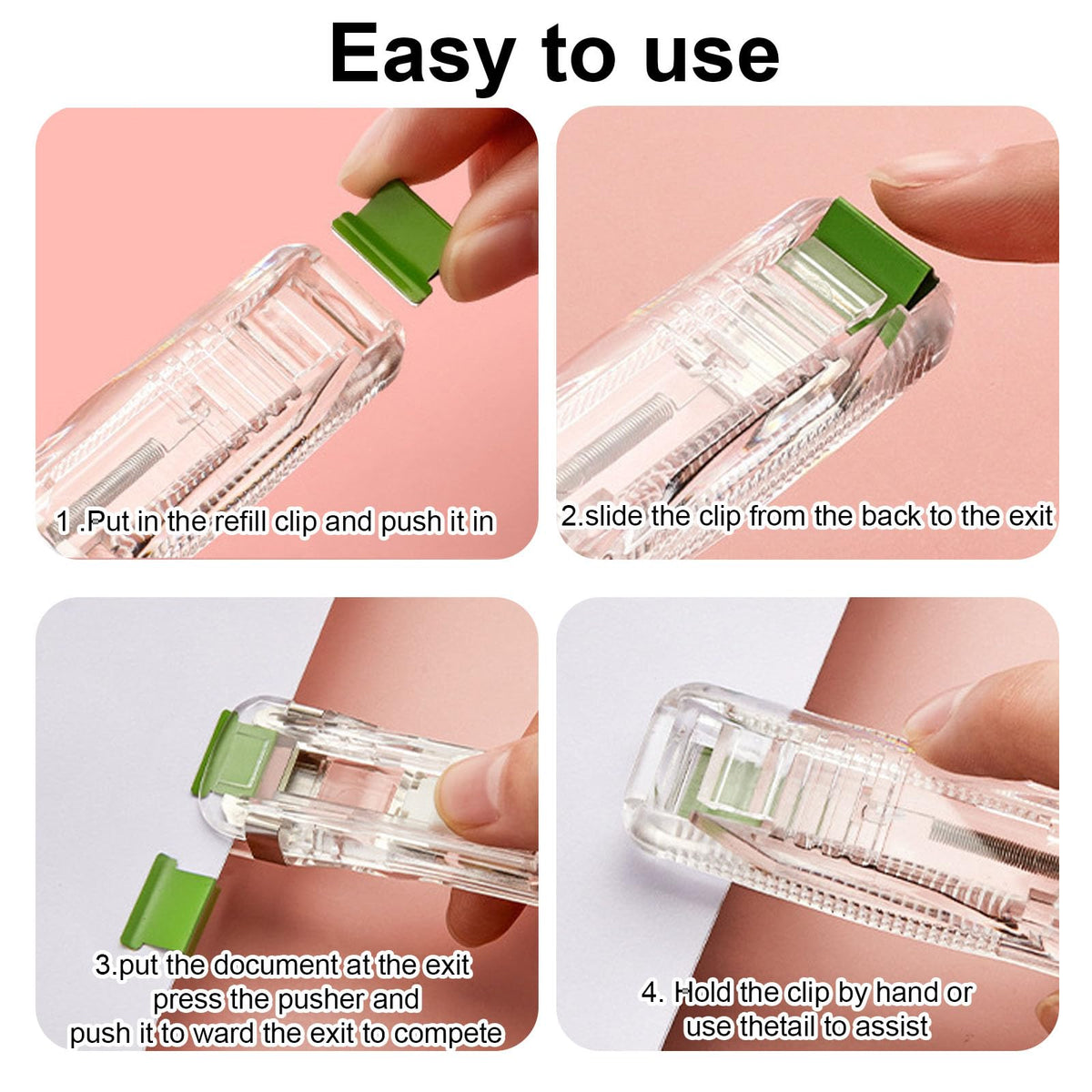 Stapleless Stapler Duo with 50 Colored Refill Clips, Compact Black