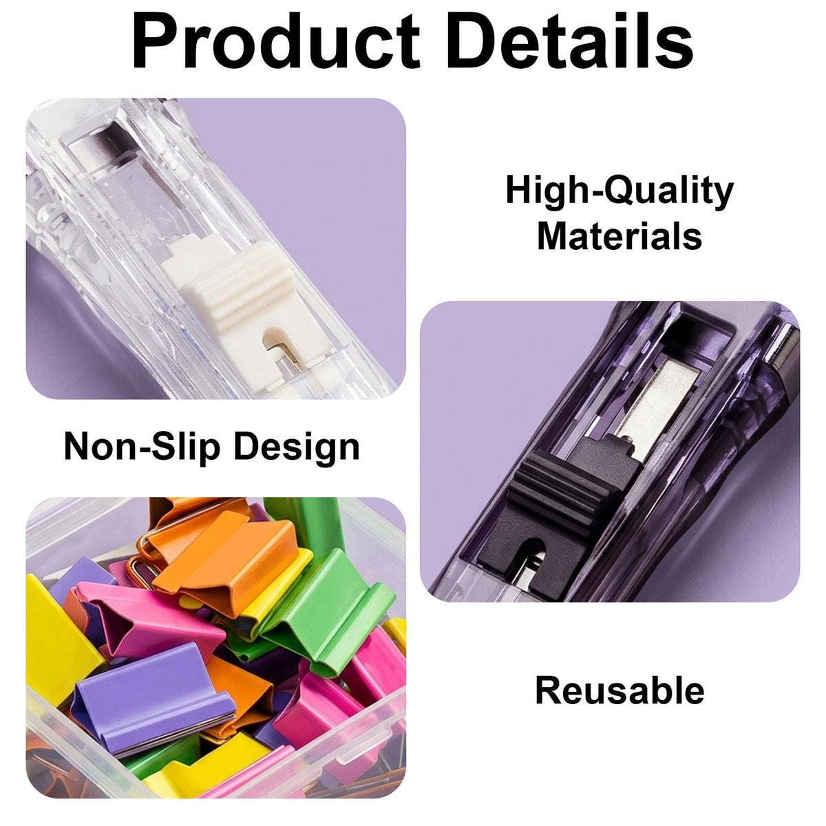 Stapleless Stapler Duo with 50 Colored Refill Clips, Compact Black