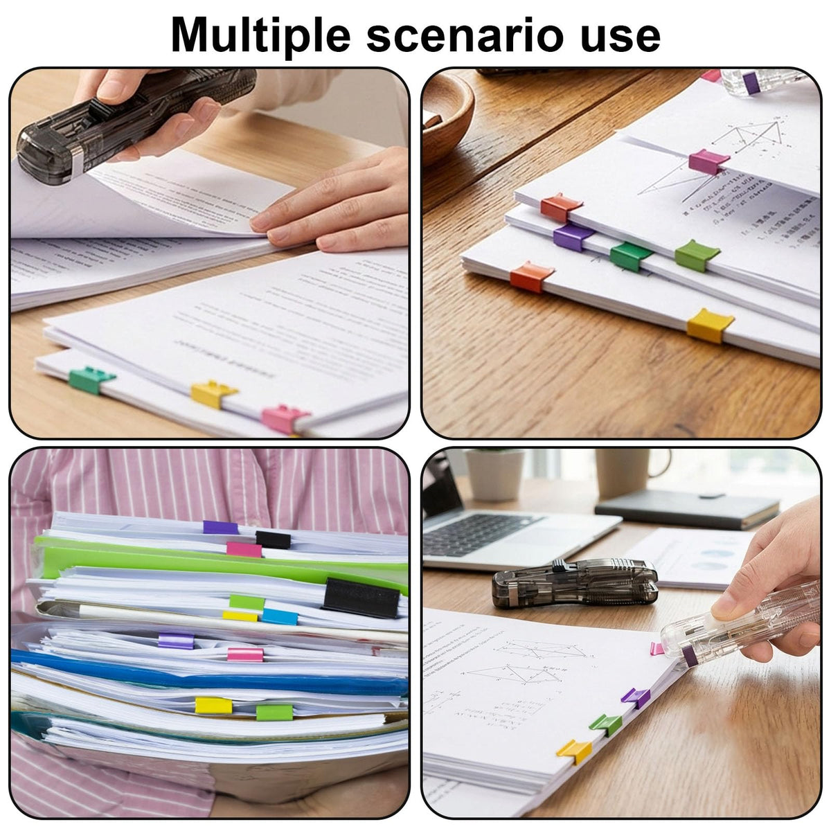 Stapleless Stapler Duo with 50 Colored Refill Clips, Compact Black