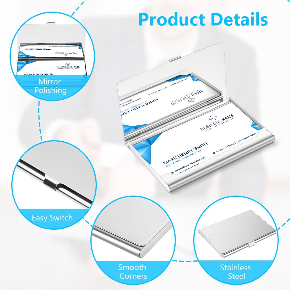 Ultra-Thin Stainless Steel Business Card Holder, Silver