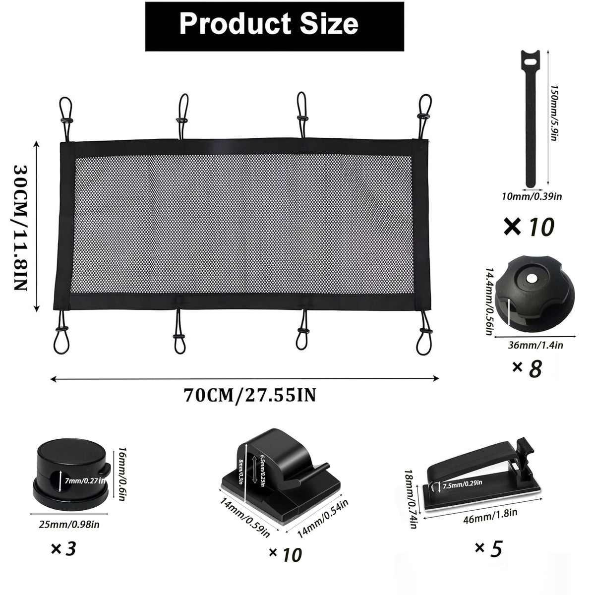 Under-desk cable management kit — 30×70 cm, flexible tray with 4 organizer types
