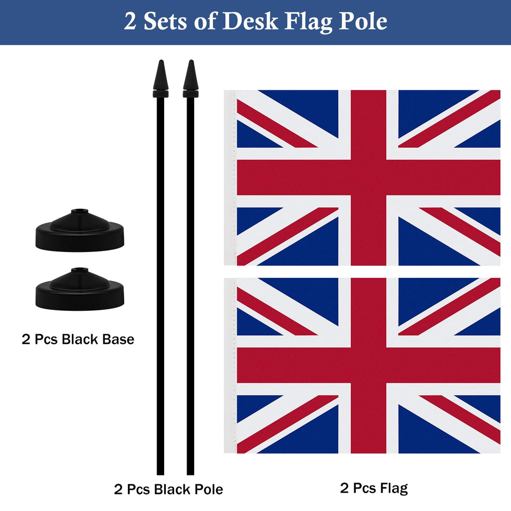 Union Jack Table Flag Set 21x14 cm with Stand Base (2 Pack)