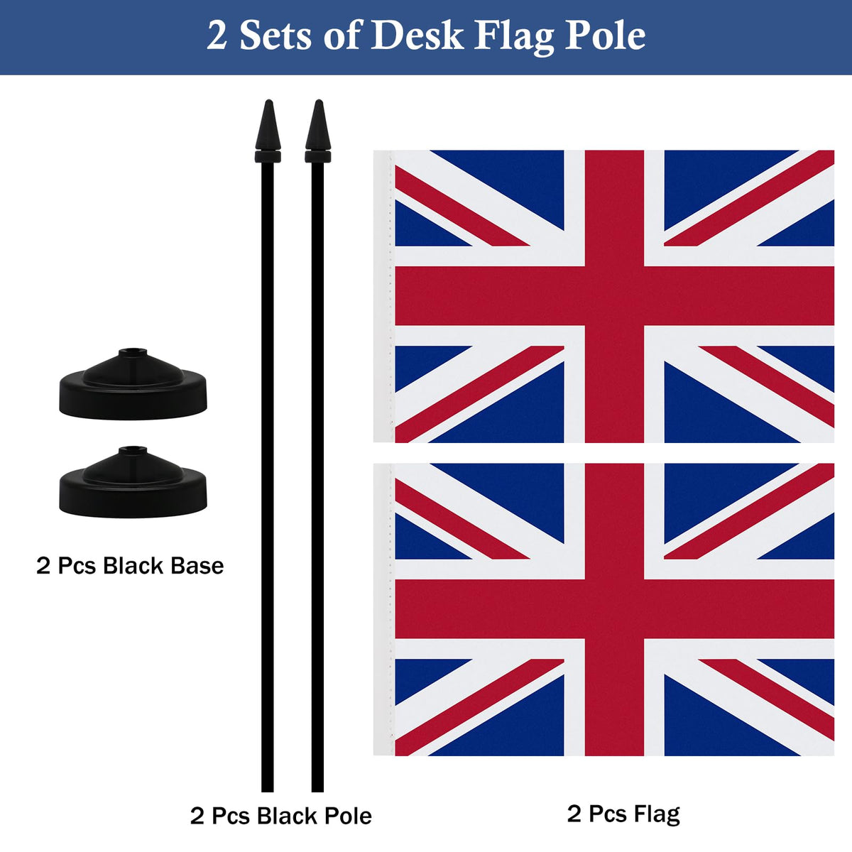 Union Jack Table Flag Set 21x14 cm with Stand Base (2 Pack)