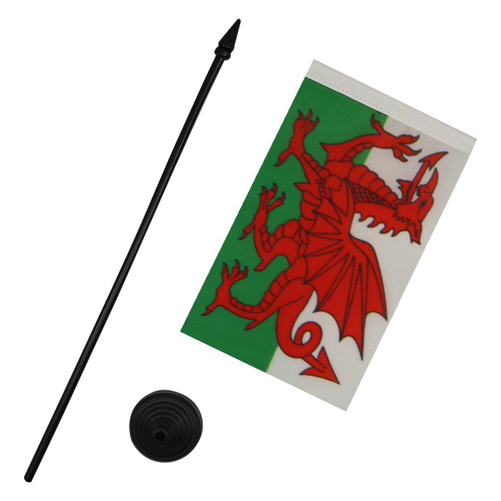 Wales Table Flag 15x10 cm 100D Polyester with Plastic Base
