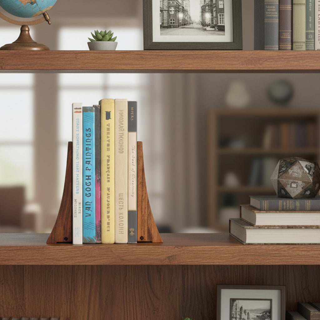Walnut Handmade Wooden Bookends for Shelves