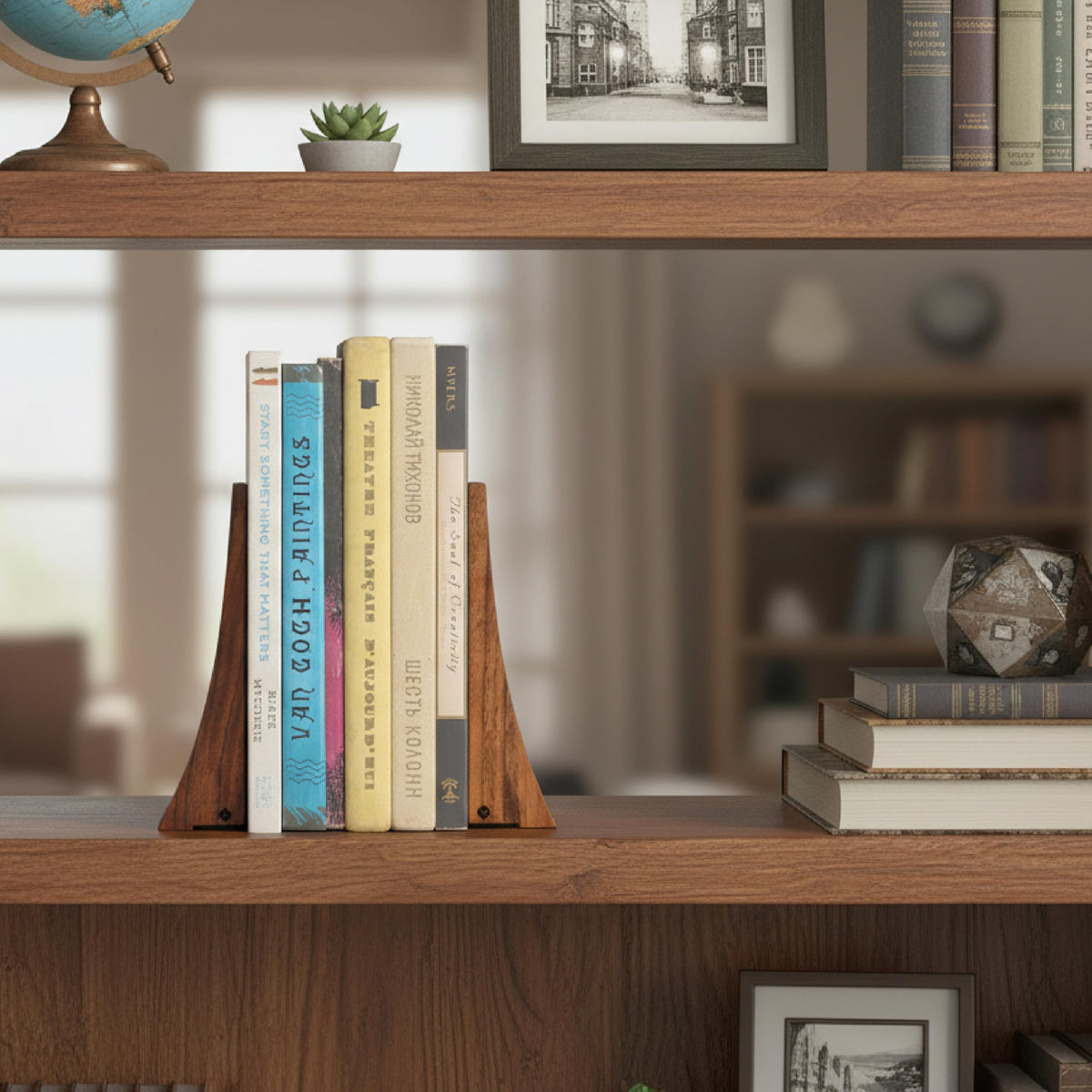 Walnut Handmade Wooden Bookends for Shelves