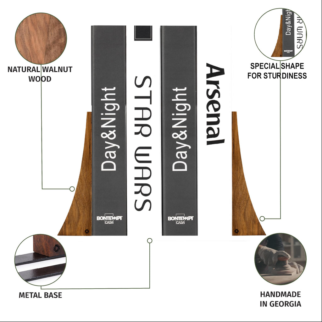 Walnut Handmade Wooden Bookends for Shelves