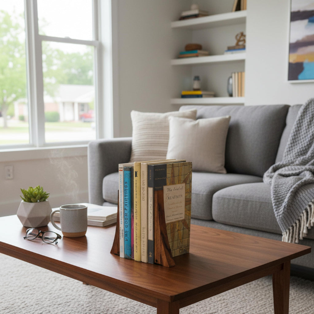 Walnut Handmade Wooden Bookends for Shelves