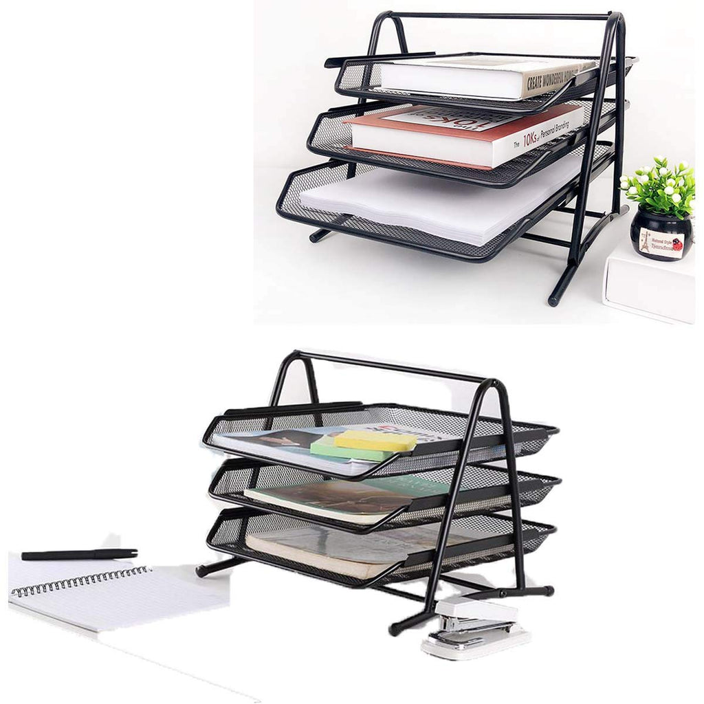 Wire Mesh 3-Tier Stackable A4 Letter Tray – Black