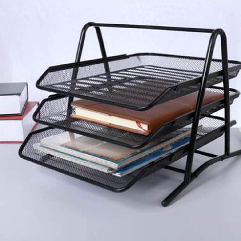 Wire Mesh 3-Tier Stackable A4 Letter Tray – Black