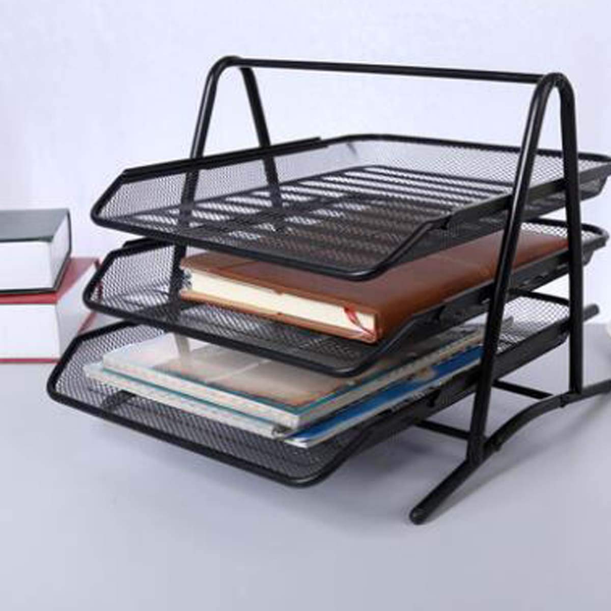 Wire Mesh 3-Tier Stackable A4 Letter Tray – Black