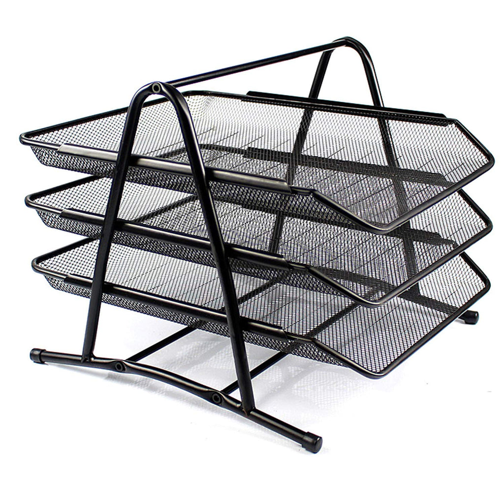 Wire Mesh 3-Tier Stackable A4 Letter Tray – Black