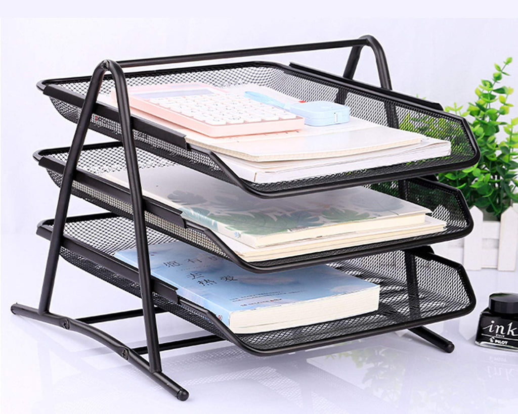 Wire Mesh 3-Tier Stackable A4 Letter Tray – Black